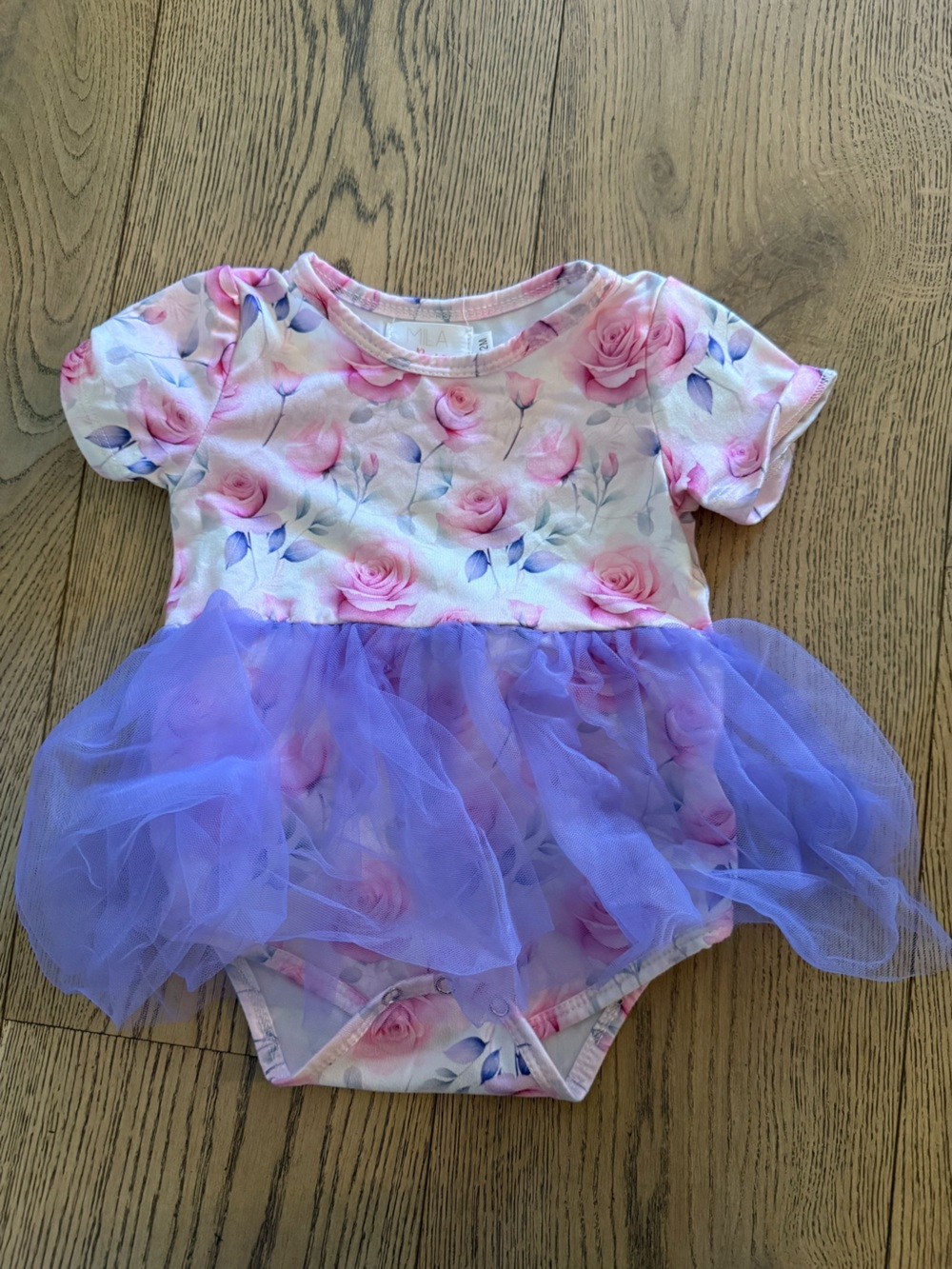 Mila and Rose 6-12 Months Floral Rose Tutu Bodysuit Dress in Pink & Lavender